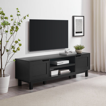 Modern 2 Door Open Storage TV Stand For TVs Up To 65&quot; - Solid Black
