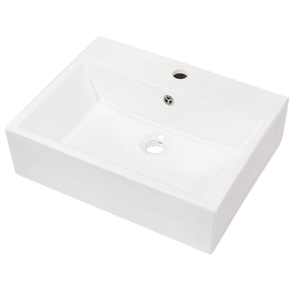 Modern Ceramic Rectangular Wall Mounted Bathroom Sink With Faucet Hole &amp; Overflow