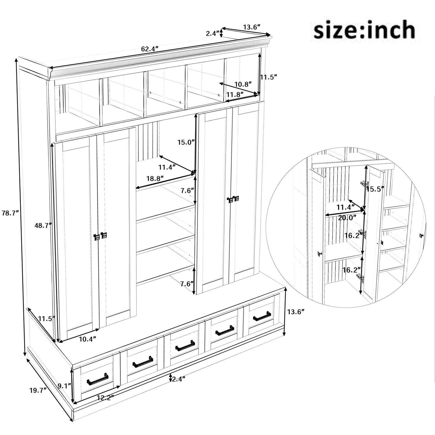 Hall Tree &amp; Bench And 5 Storage Cubbies