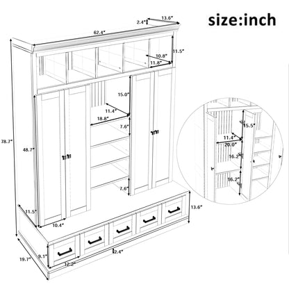 Hall Tree &amp; Bench And 5 Storage Cubbies