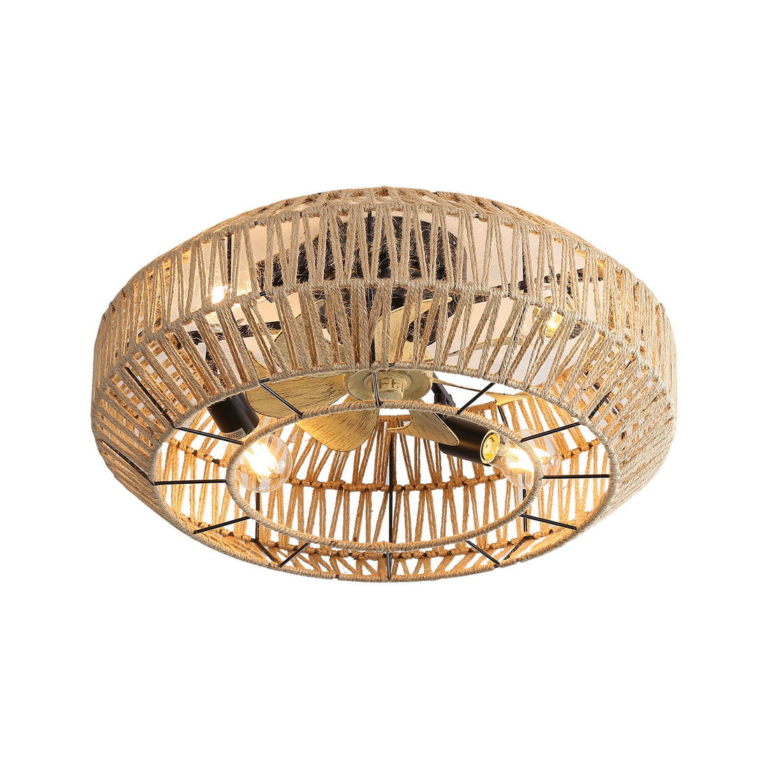 20&quot; New Boho Caged Ceiling Fan With Enclosed Rattan 6 Speeds Remote Control Reversible Dc Motor For Living Room - Rattan