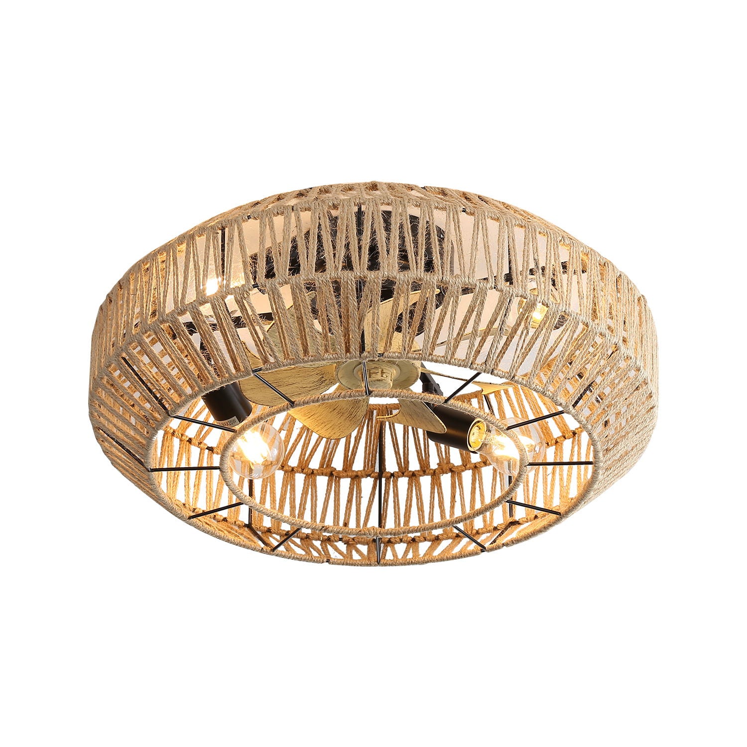 20&quot; New Boho Caged Ceiling Fan With Enclosed Rattan 6 Speeds Remote Control Reversible Dc Motor For Living Room - Rattan