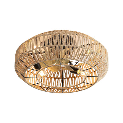 20&quot; New Boho Caged Ceiling Fan With Enclosed Rattan 6 Speeds Remote Control Reversible Dc Motor For Living Room - Rattan