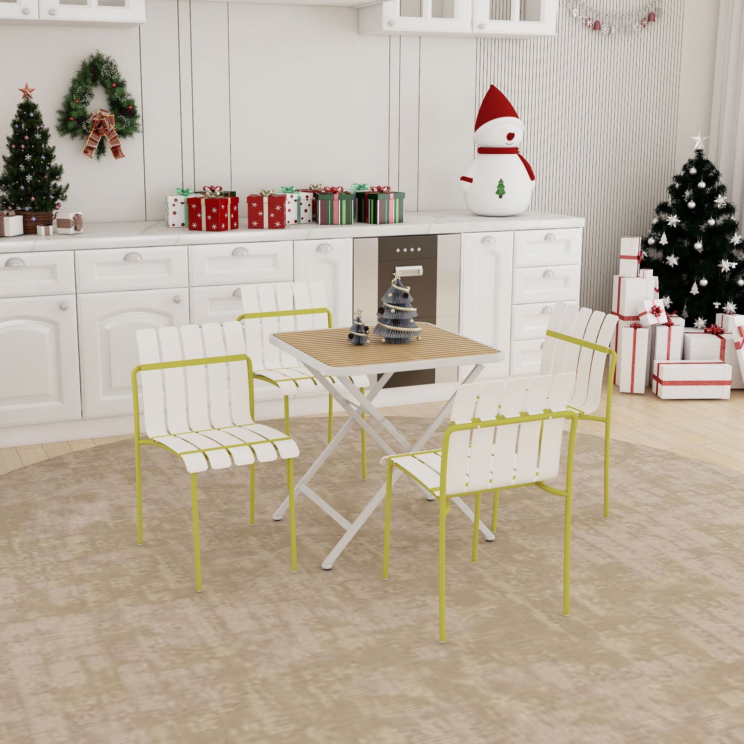 4 Piece Set Of Modern Color Block Designed Single Chairs With Folding Square Table