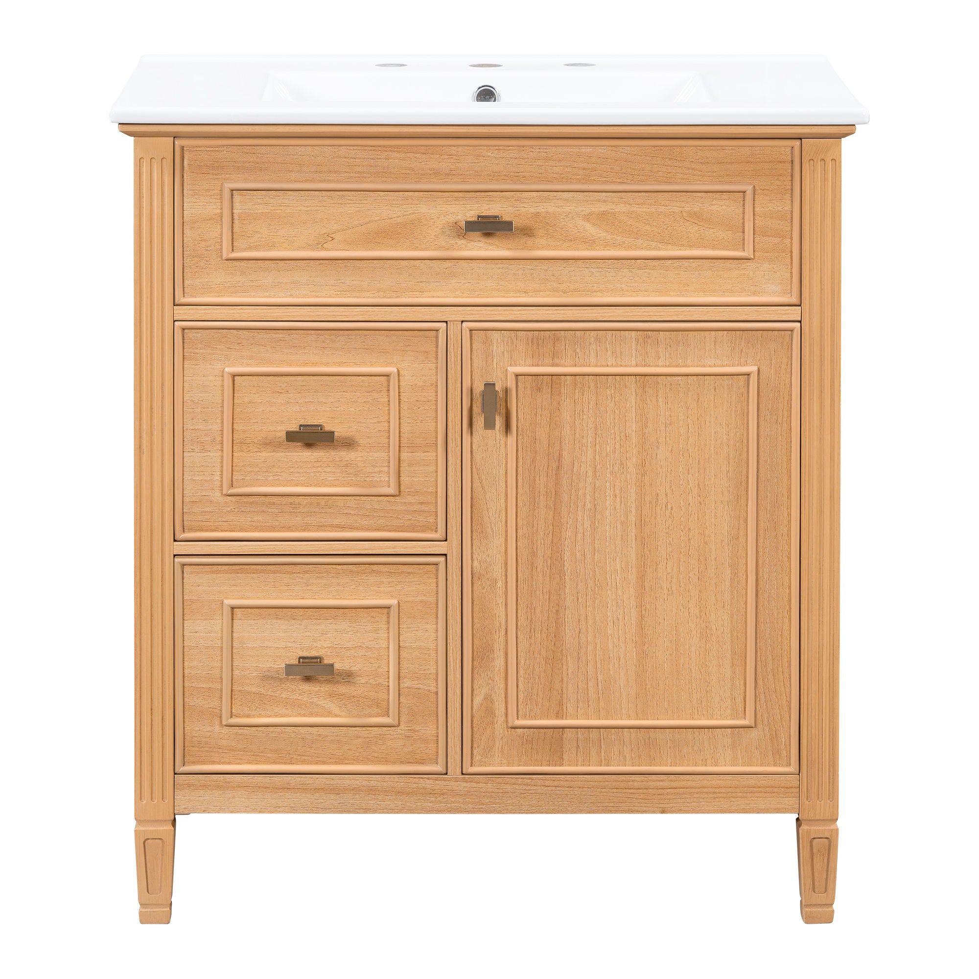 Bathroom Vanity With Sink, Flip Drawer &amp; Adjustable Shelf - Natural