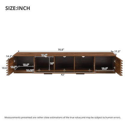 TV Stand With LED Lighting, Soft Closing Hinges, Cable Management - Walnut