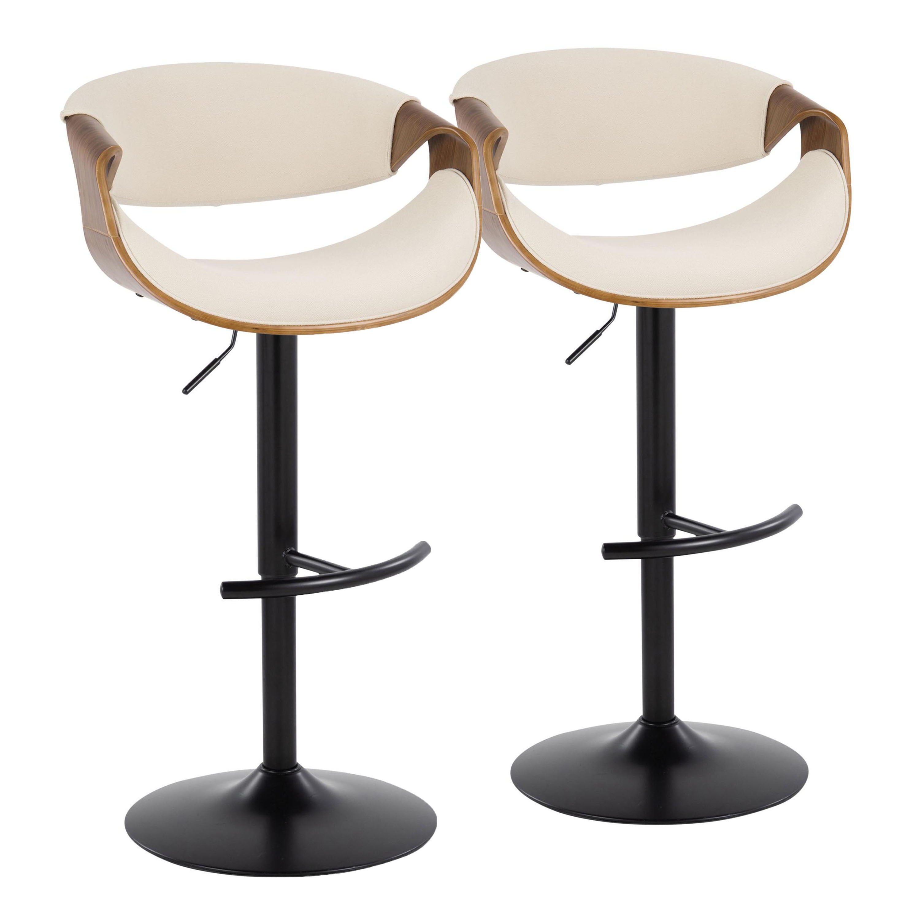 Curvo - Mid Century Modern Adjustable Barstool With Swivel &amp; Rounded T Footrest (Set of 2)