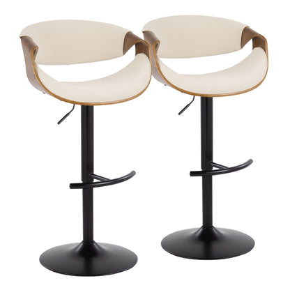 Curvo - Mid Century Modern Adjustable Barstool With Swivel &amp; Rounded T Footrest (Set of 2)