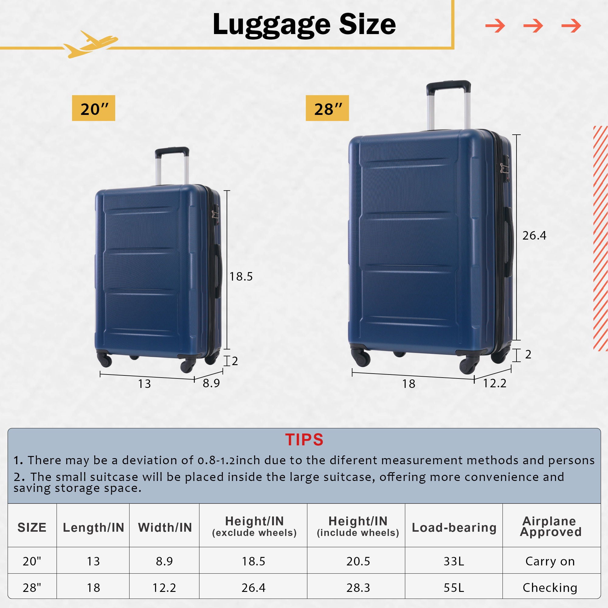 2 Piece Luggage Set With Bags Expanable Spinner Wheels ABS Lightweight Suitcase With Tsa Lock 20&quot; / 28&quot;