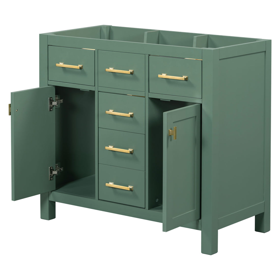 Freestanding Bathroom Vanity With 4 Drawers &amp; 2 Cabinets - Green
