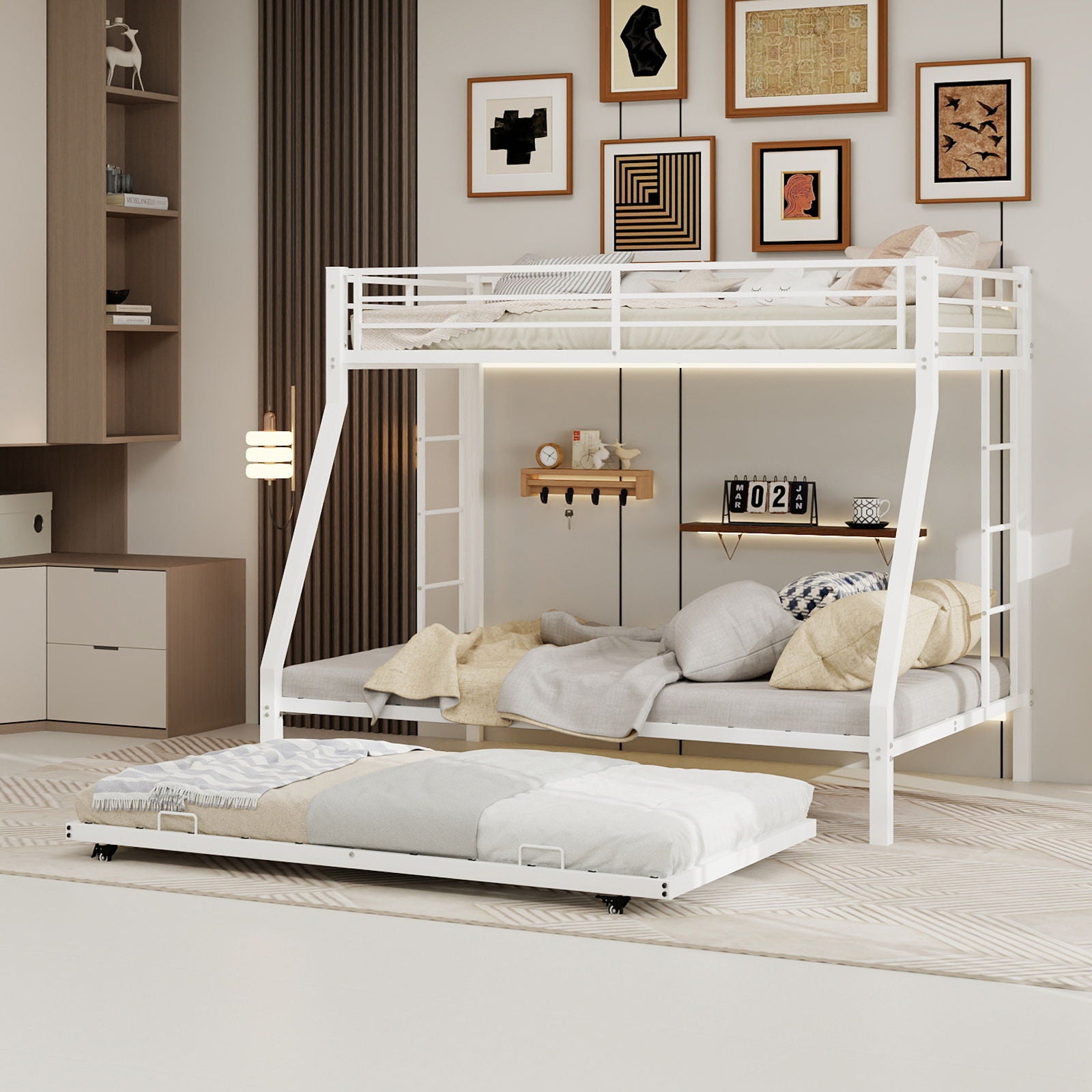Bunk Bed For Kids, Convertible Frame With Ladders &amp; Guardrail