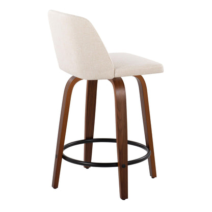 Toriano - Mid Century Modern, Fixed Height Counter Stool &amp; Swivel And Round Footrest (Set of 2)