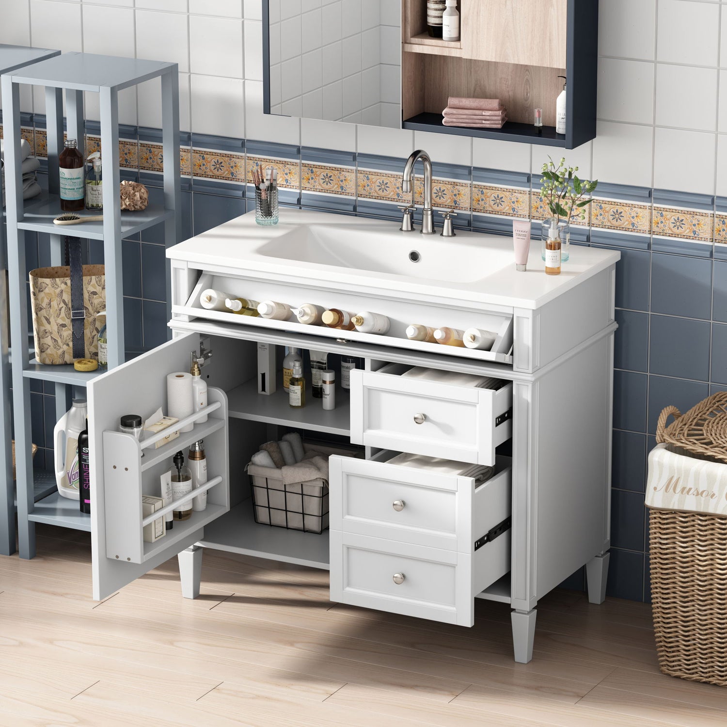 Bathroom Vanity &amp; Top Sink, Modern Bathroom Storage Cabinet With 2 Drawers And A Tip-Out Drawer