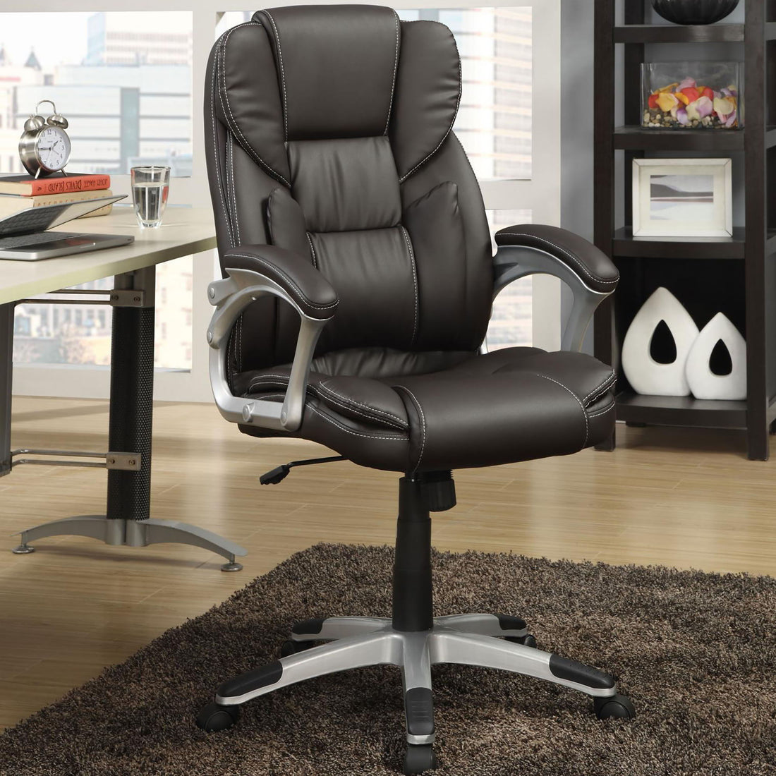 Swivel Office Chair With Armrests, Adjustable Height - Brown
