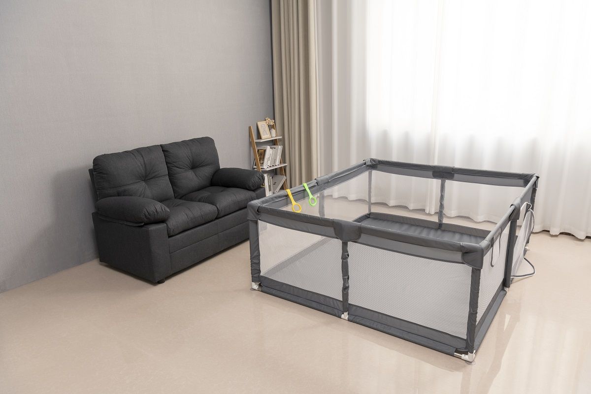 Fabric Baby Playpen, Baby Fence Play Area With Anti Slip Base - Gray