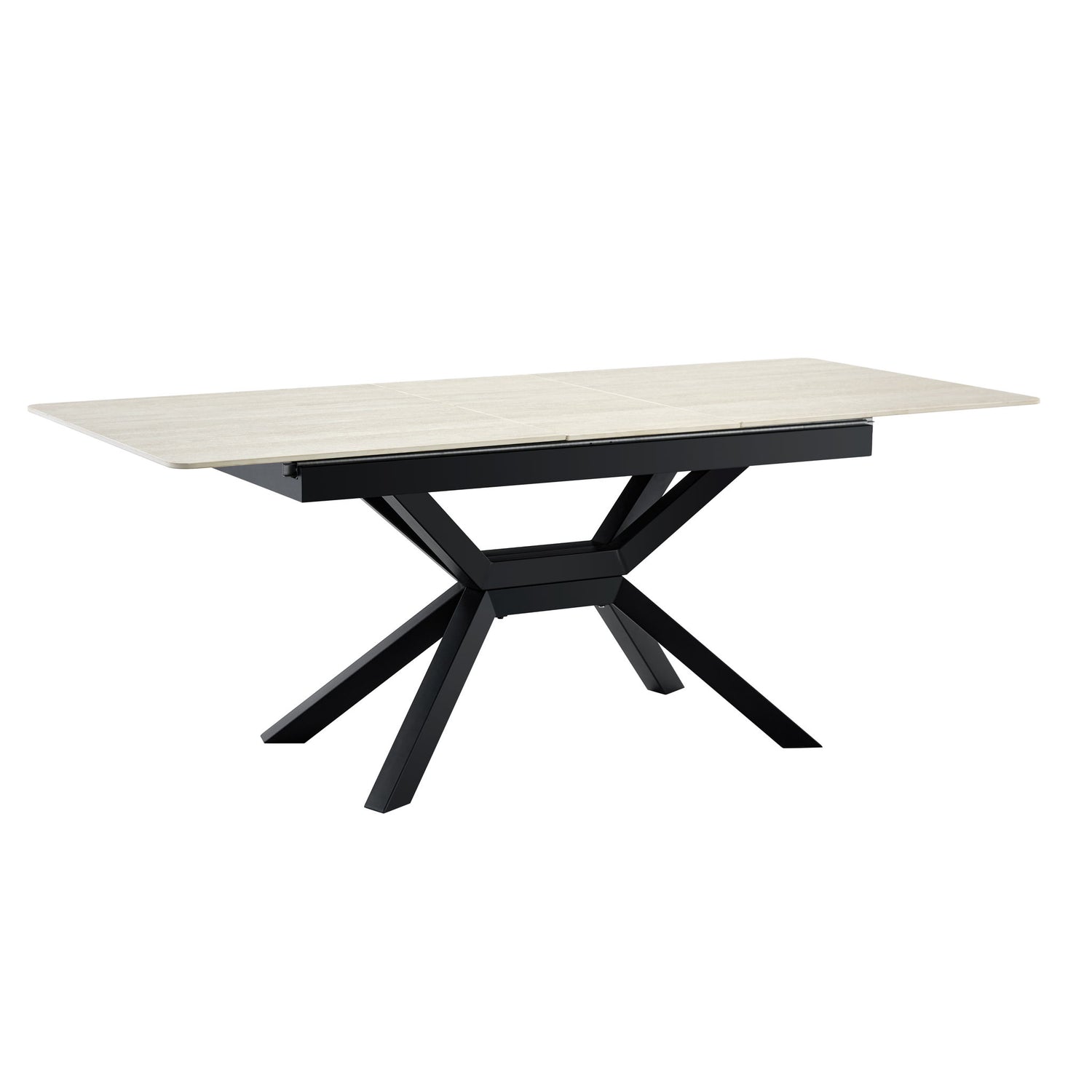 Rectangular Extendable Dining Table With Geometric X Frame, Kitchen Table For Dining Room - Beige