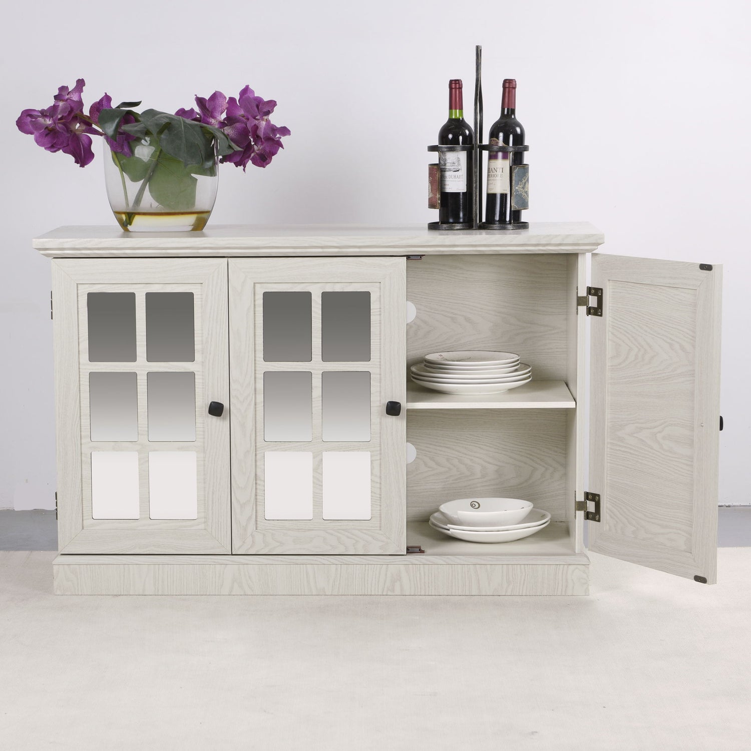 Storage Cabinet With 3 Mirrored Acrylic Doors, Adjustable Shelves