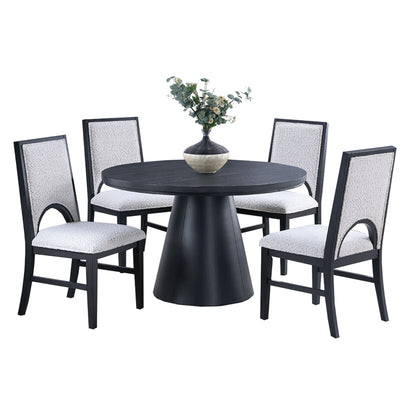 5 Piece Round Dining Set With Upholstered Chairs - Black / White