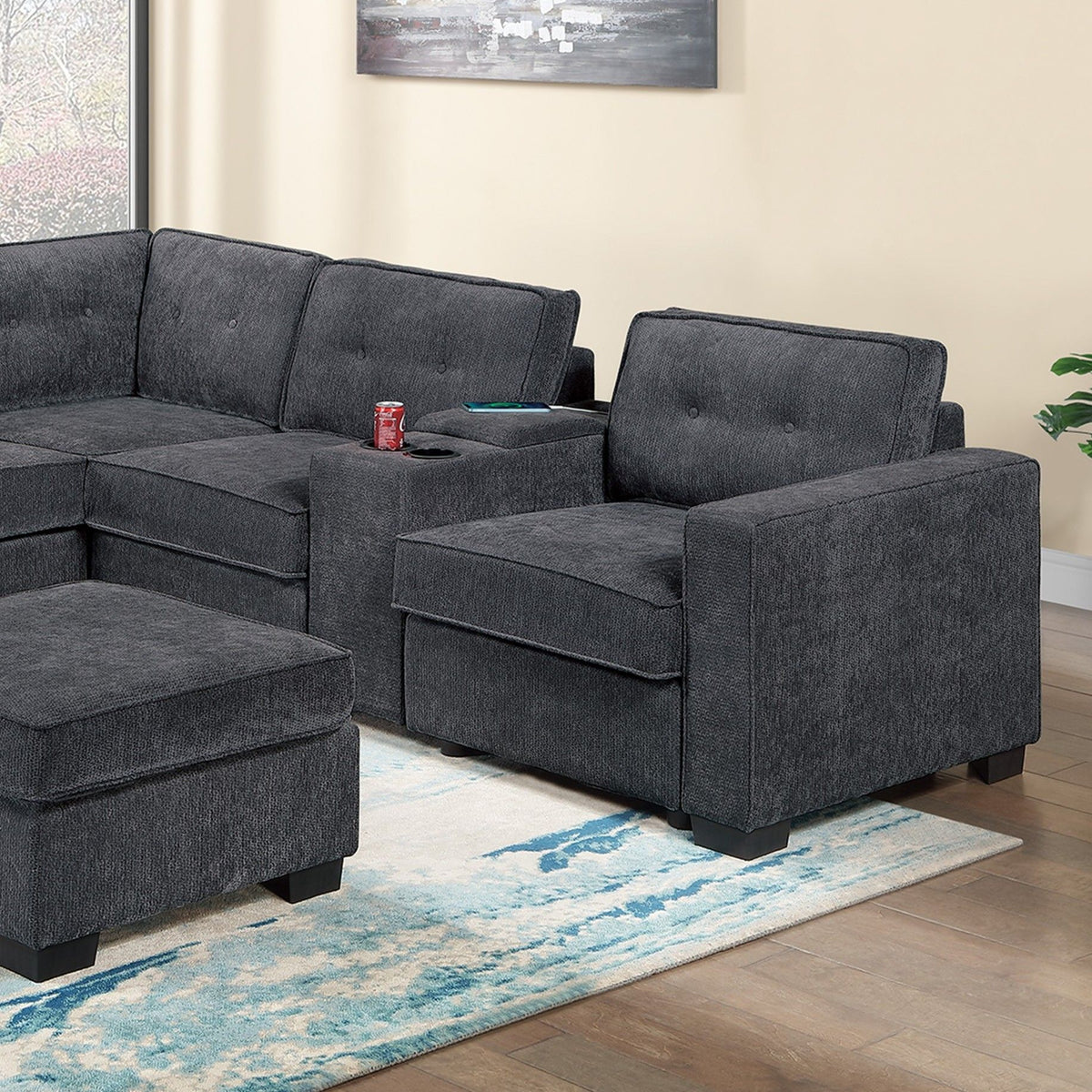 Sectional Set With Reversible Loveseat, USB Console, Corner Wedge &amp; Ottoman