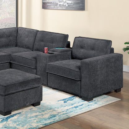 Sectional Set With Reversible Loveseat, USB Console, Corner Wedge &amp; Ottoman