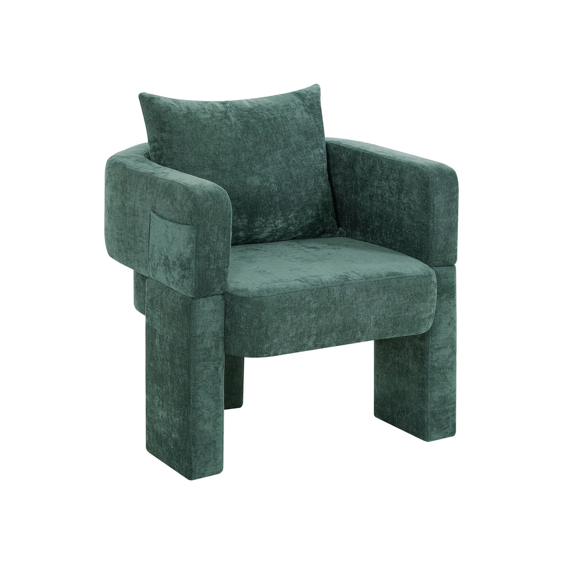 Modern 3 Leg Chenille Accent Chair With Ergonomic Arms &amp; Removable Pillow