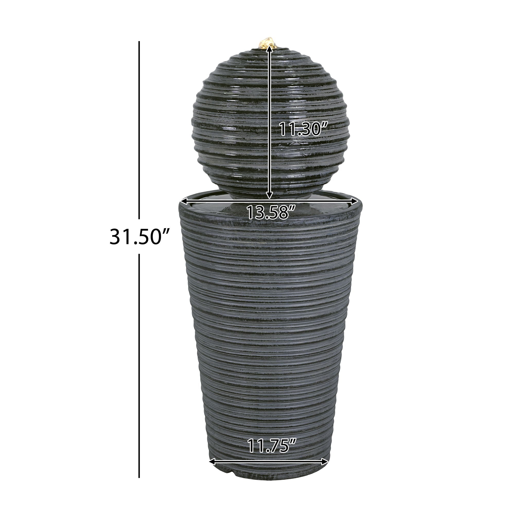 31.5&quot; Tall Striped Column Fountain With LED Light Design For Outdoor Spaces - Gray