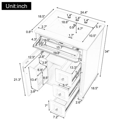 Freestanding Bathroom Vanity With Sink, 3 Drawers &amp; Flip-Out Drawer