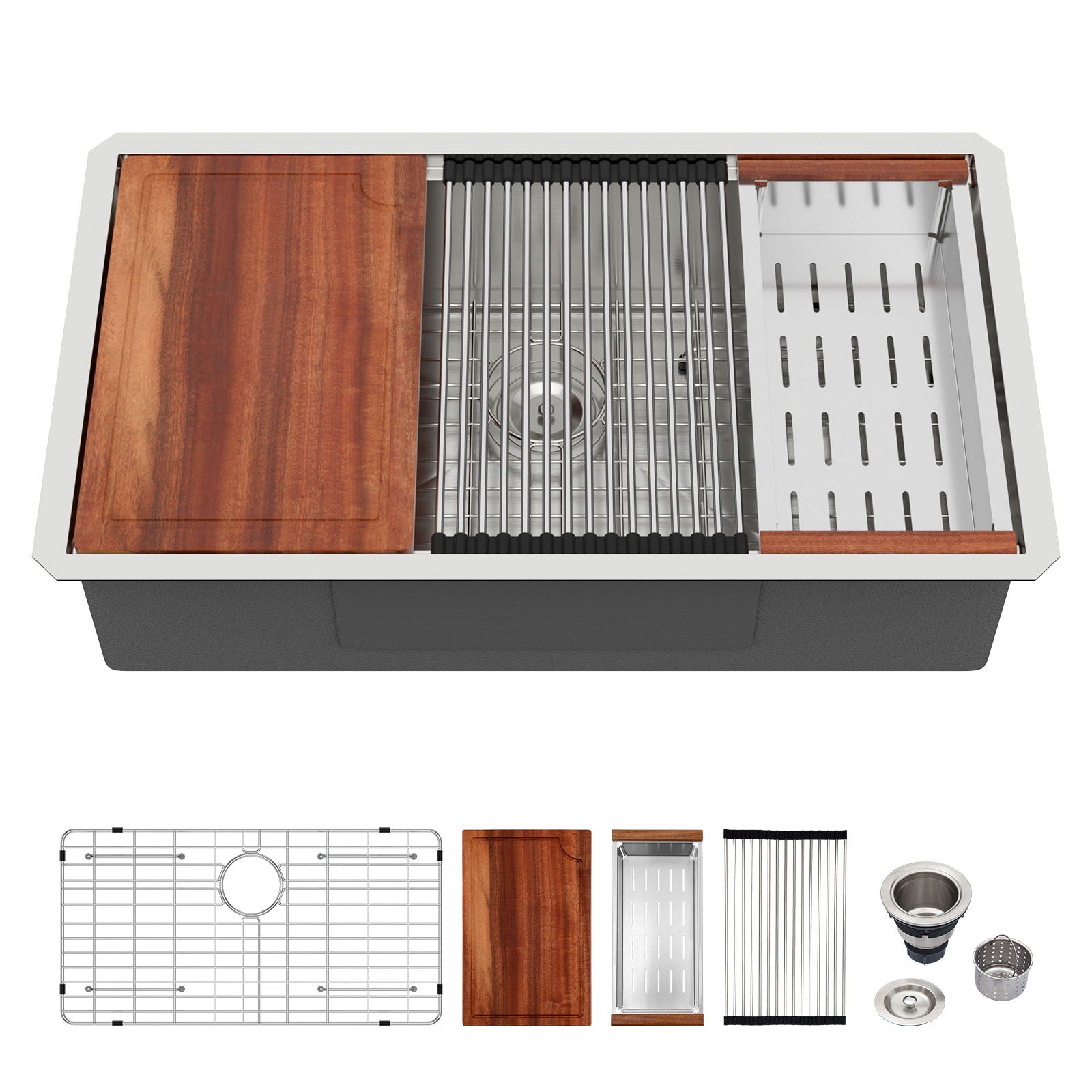 30&quot; Undermount Kitchen Sink 16 Gauge Ledge Workstation - Brushed Nickel