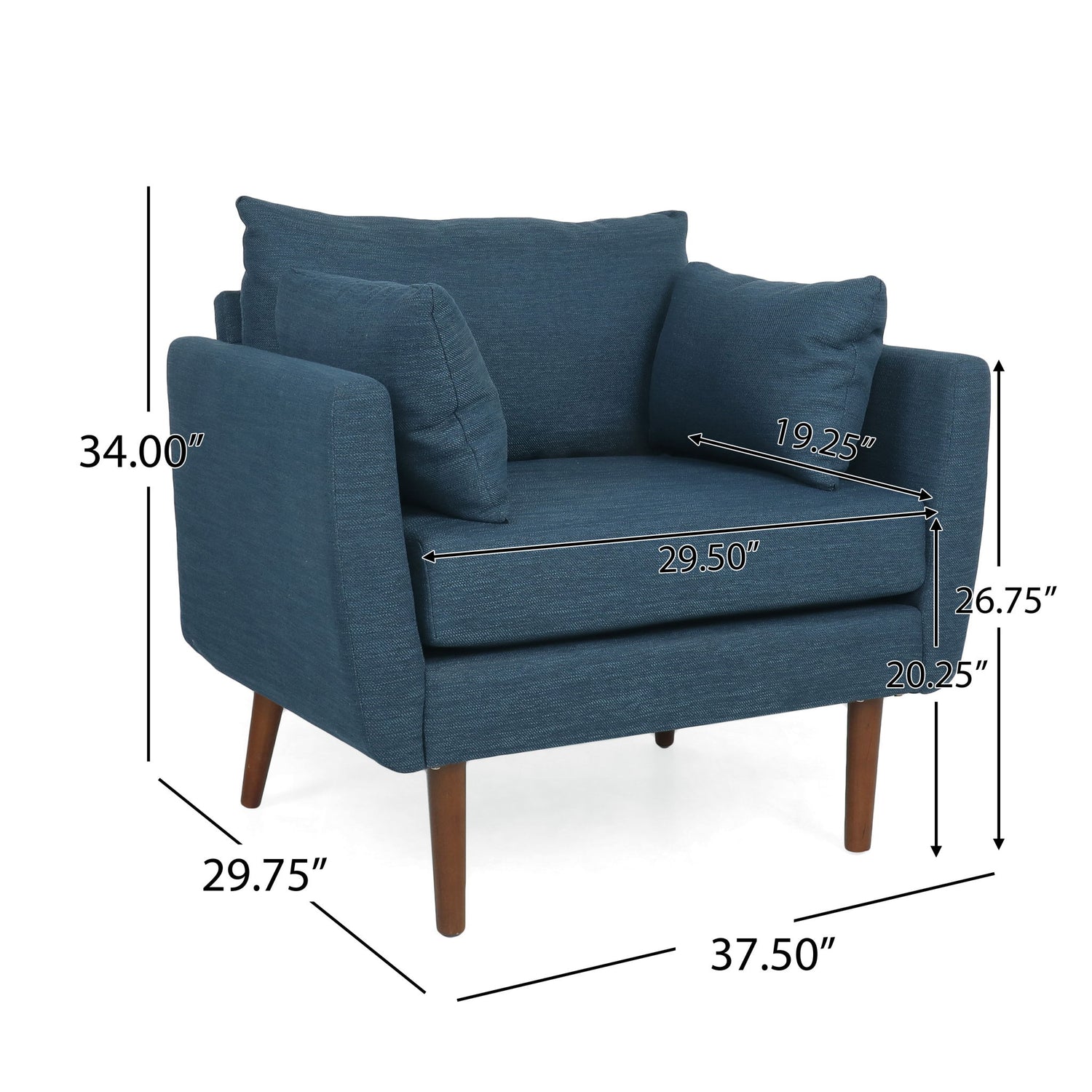 Luminate - Upholstered Fabric Club Chair With Tapered Legs And 2 Accent Pillows