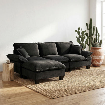 Modular Sectional Sofa With Movable Ottoman &amp; Pillows