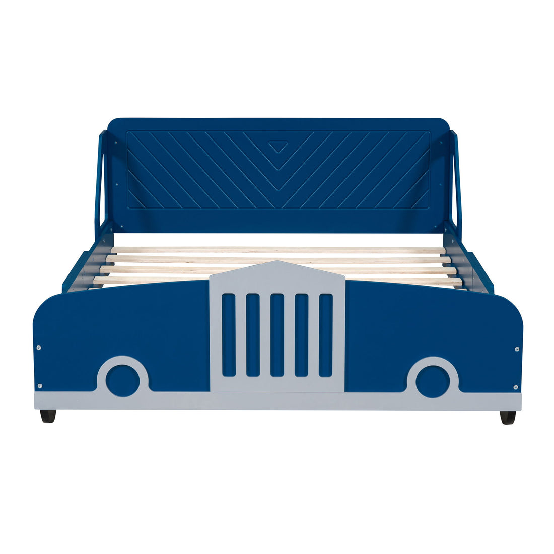 Full Size Car-Shaped Platform Bed &amp; Wheels - Blue