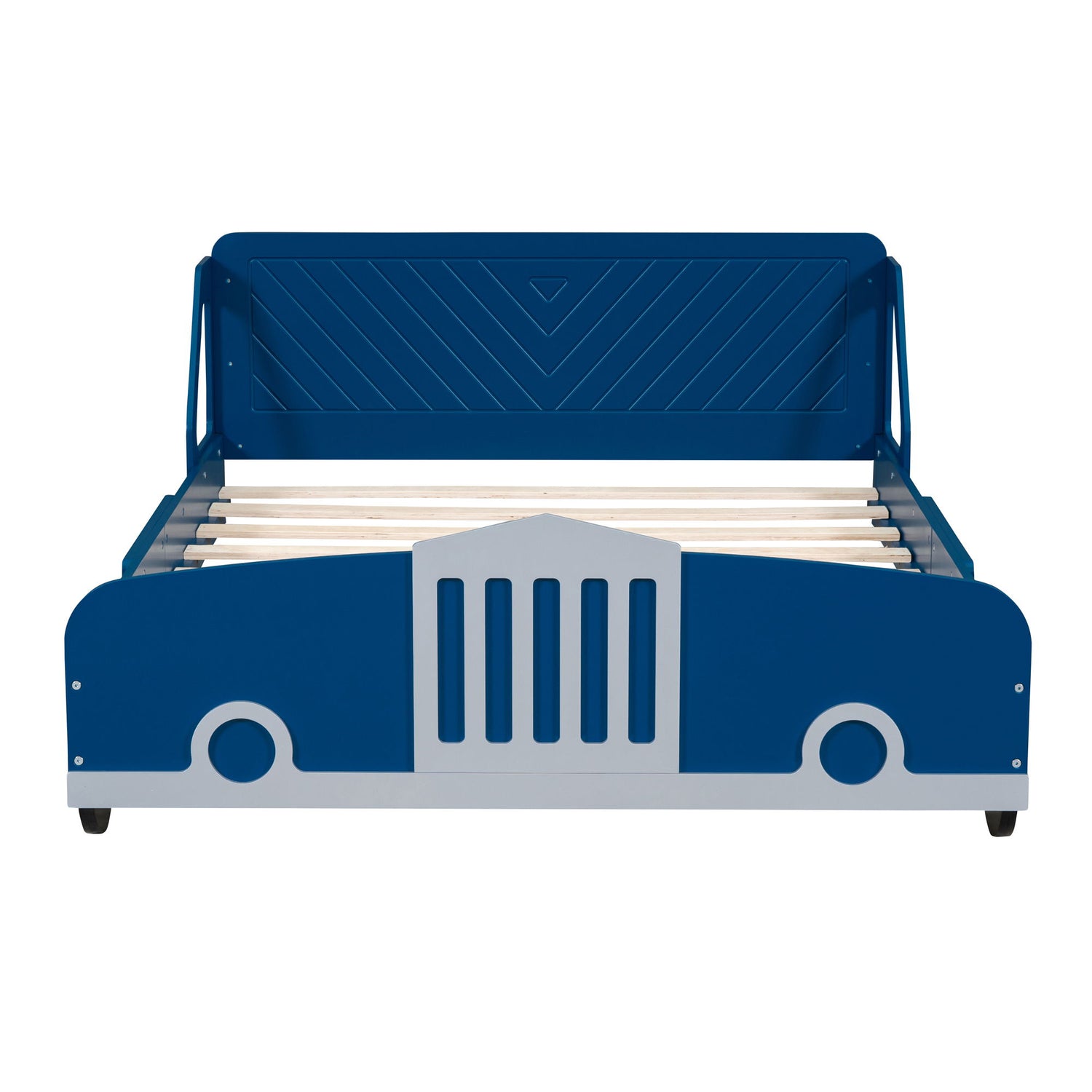 Full Size Car-Shaped Platform Bed &amp; Wheels - Blue