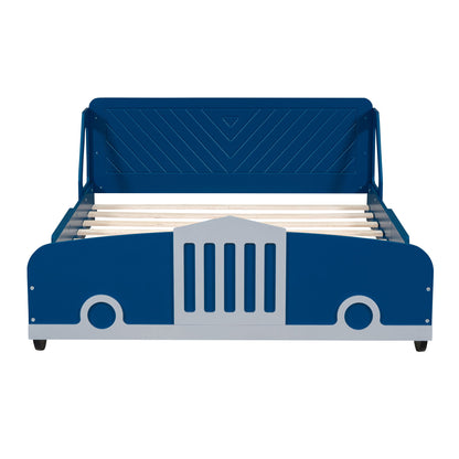 Full Size Car-Shaped Platform Bed &amp; Wheels - Blue