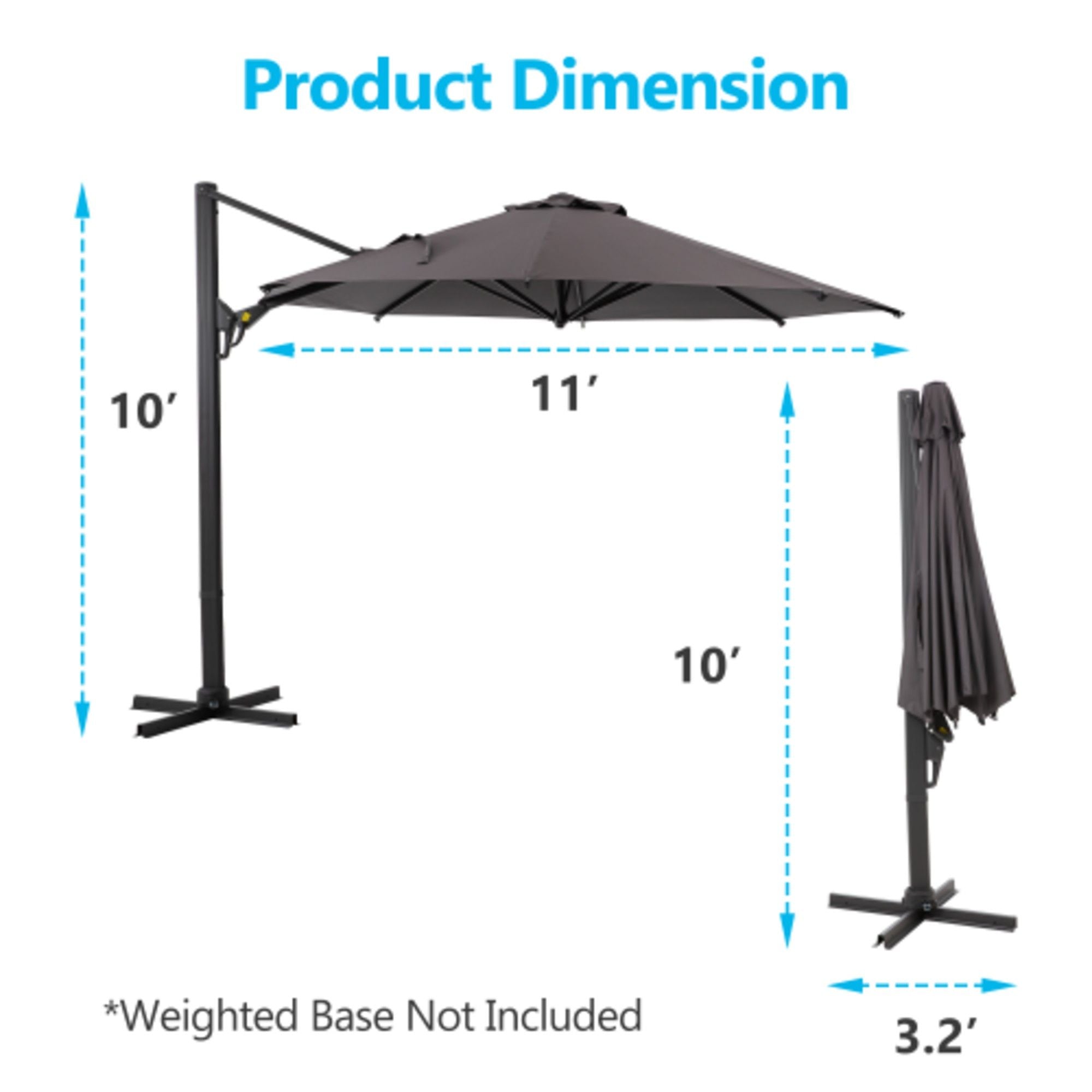 Round Cantilever Patio Umbrella With 360 Rotation &amp; Infinite Tilt Adjustment