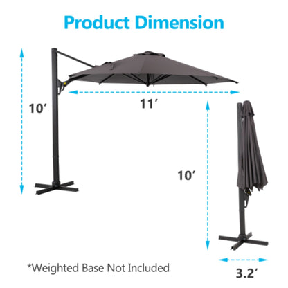 Round Cantilever Patio Umbrella With 360 Rotation &amp; Infinite Tilt Adjustment