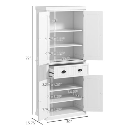 Homcom - 72&quot; Kitchen Pantry, Tall Storage Cabinet, Freestanding Cupboard With Drawer, Doors And Adjustable Shelves - White