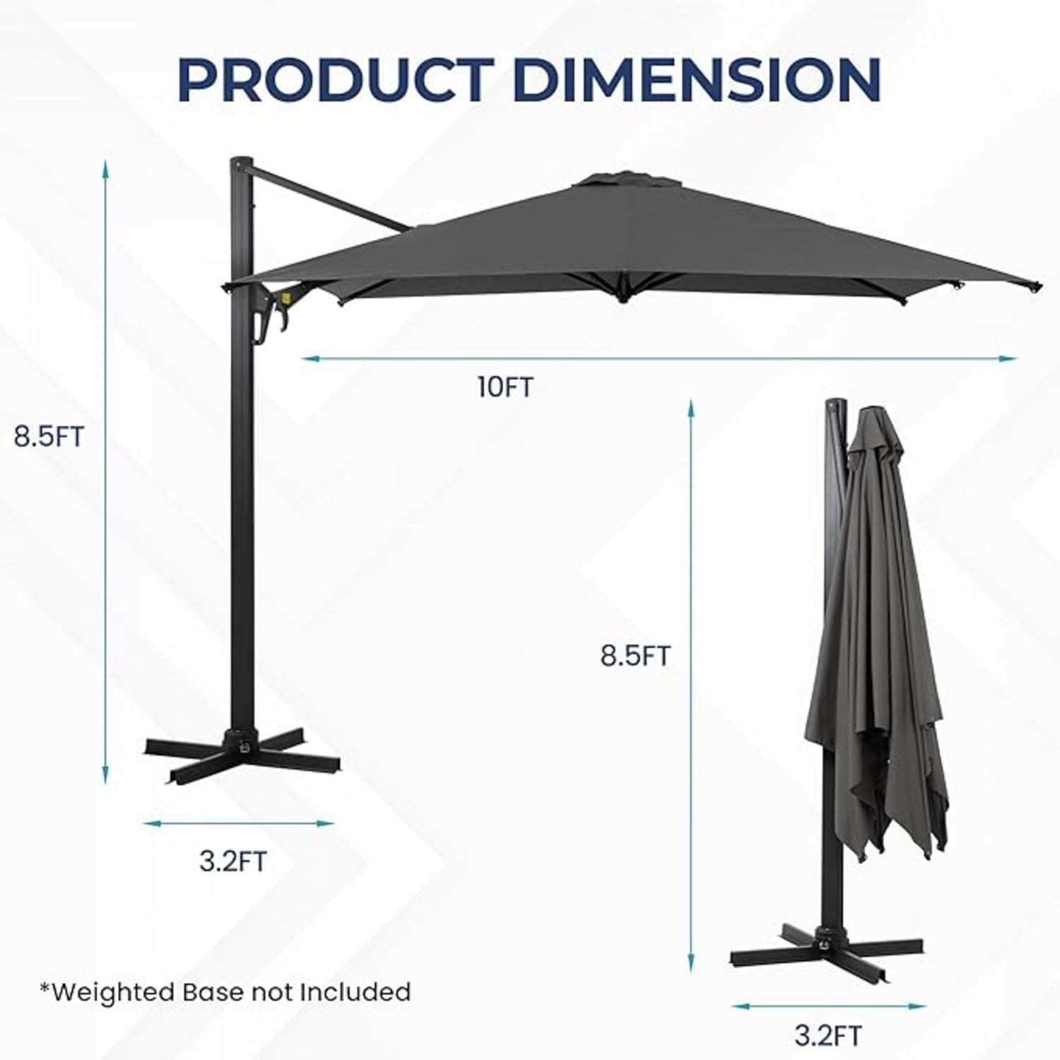 Rectangular Patio Umbrella With Crank Tilt, Polyester UV-Resistant Canopy