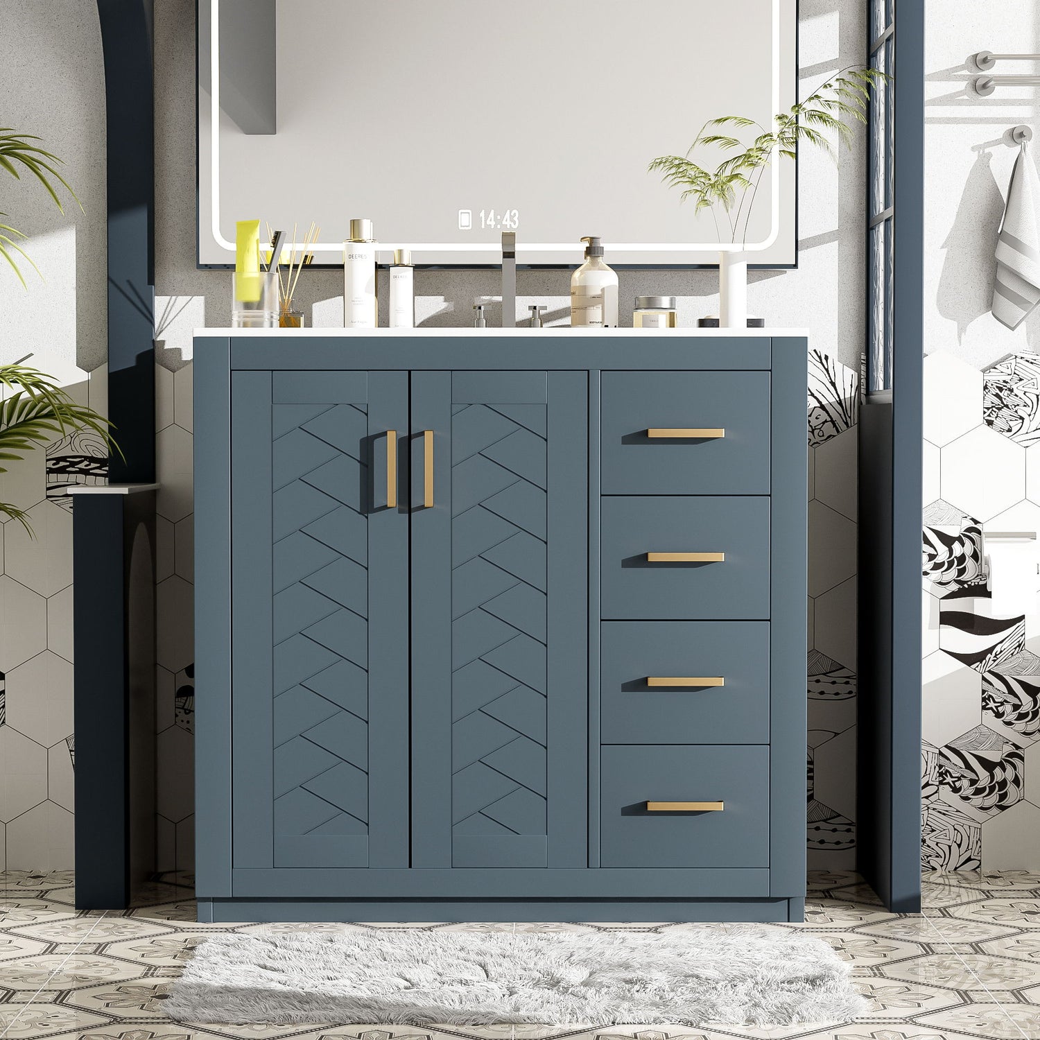 Retro Style Bathroom Vanity, 3 Drawers &amp; Soft Closing Doors