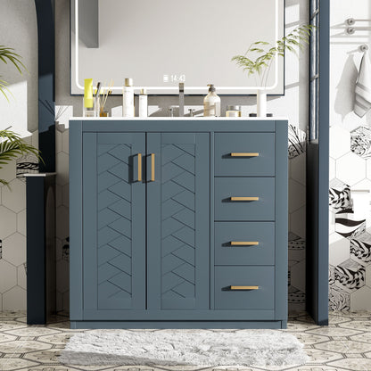 Retro Style Bathroom Vanity, 3 Drawers &amp; Soft Closing Doors