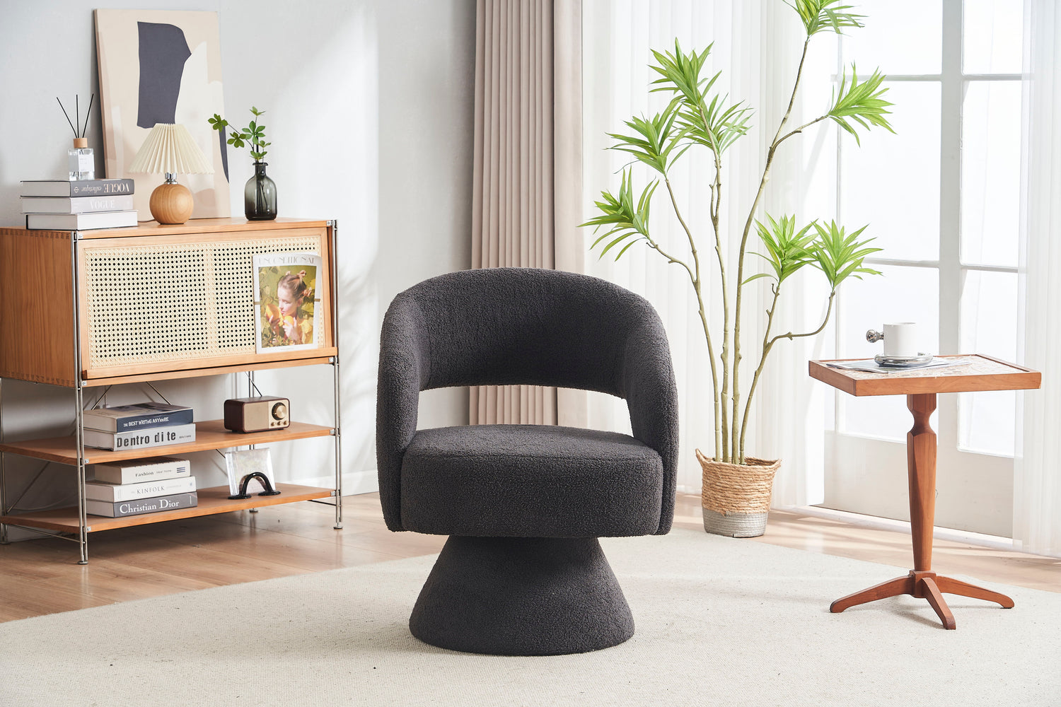 Round Barrel Swivel Accent Chair Armchair For Living Room