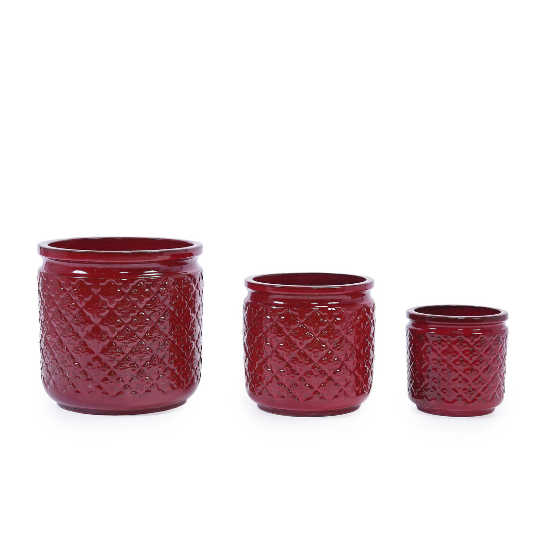 3 Pieces Ceramic Flowerpot, Planter For Patio &amp; Garden Or Windowsills - Bean Paste Red