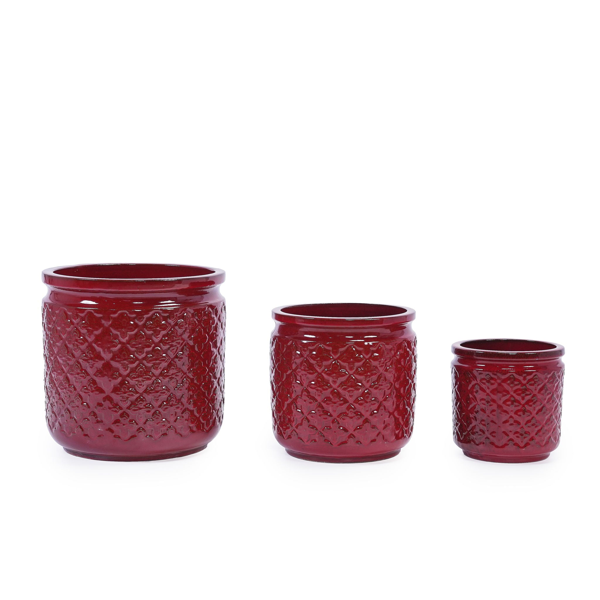 3 Pieces Ceramic Flowerpot, Planter For Patio &amp; Garden Or Windowsills - Bean Paste Red