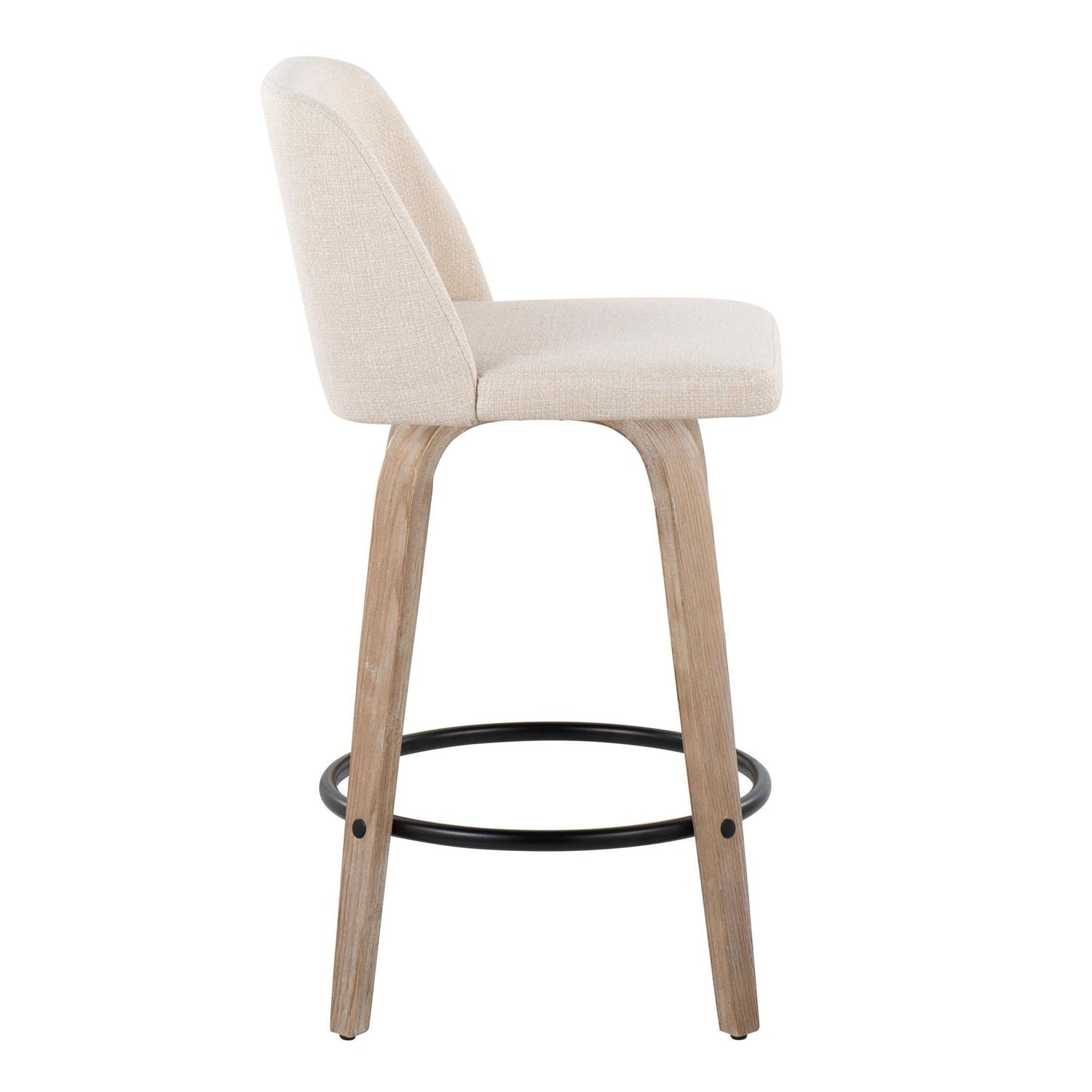 Toriano - Contemporary Fixed-Height Counter Stool &amp; Swivel With Round Footrest (Set of 2)