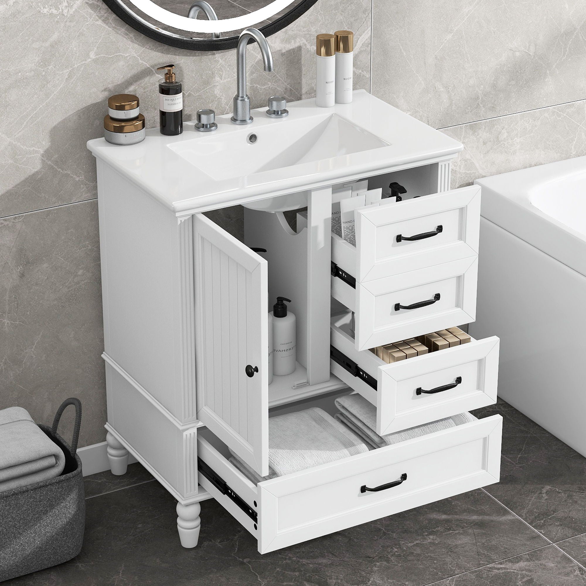 30&quot; Bathroom Vanity With Sink, 3 Drawers, Adjustable Feet