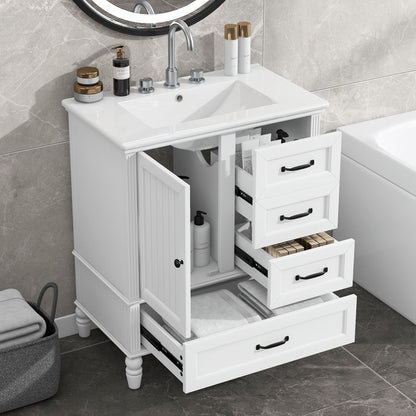 30&quot; Bathroom Vanity With Sink, 3 Drawers, Adjustable Feet