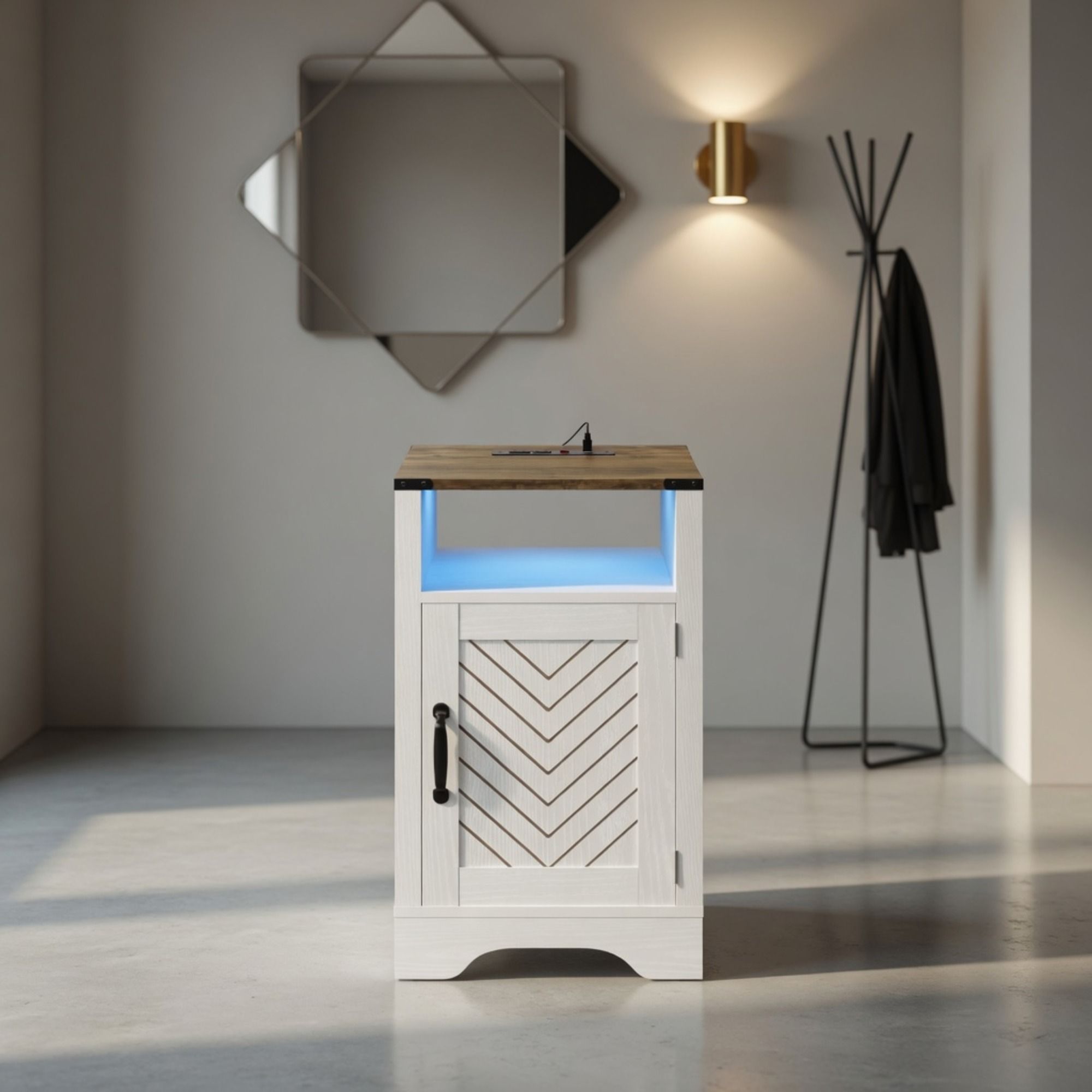 Farmhouse Nightstand With Charging Station &amp; Storage