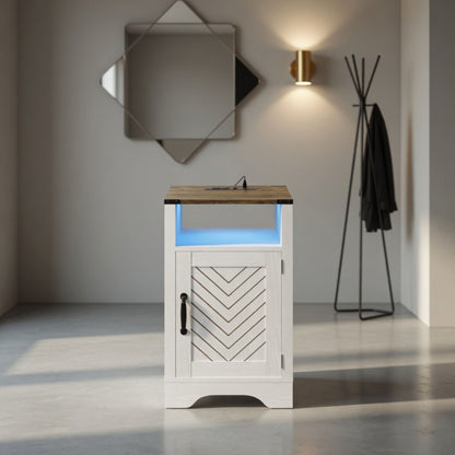 Farmhouse Nightstand With Charging Station &amp; Storage
