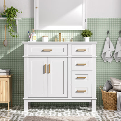 Bathroom Vanity With Sink, Soft Close Doors, 4 Storage Drawers