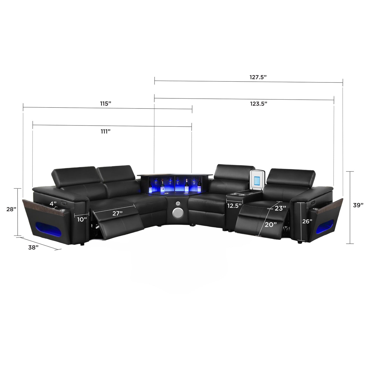 Nova - Sectional With Bluetooth Speaker, LED And Lifting Wine Cabinet