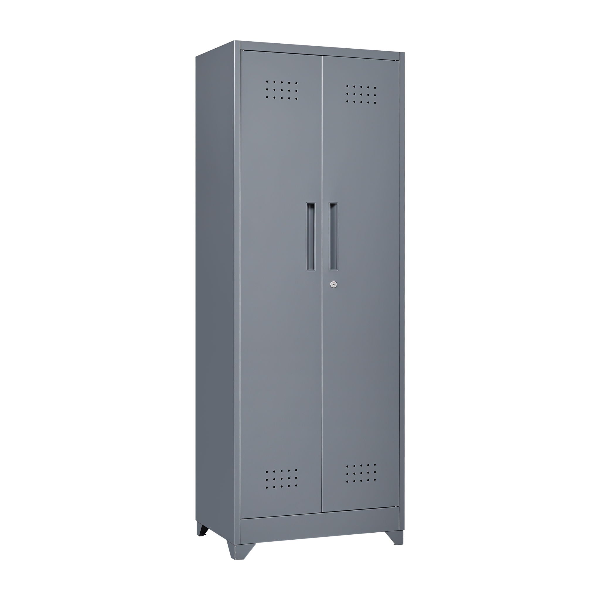 Heavy Duty Storage Cabinet With Locking Doors, Hanging Rod &amp; Shelves, Broom Closet - Gray